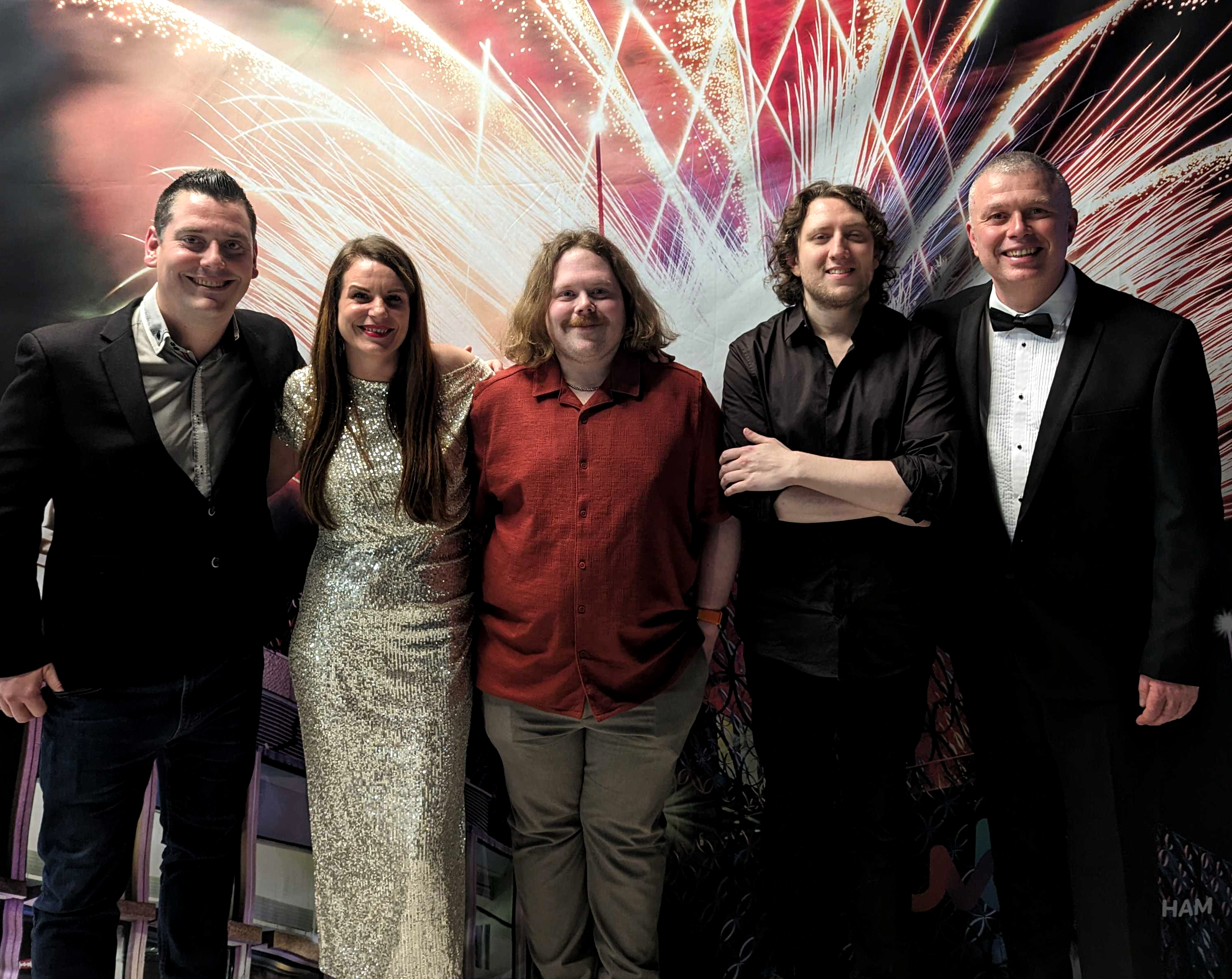 Right to left; Jamie Brayshaw, Simone McDermott (Lead Game Designer), Simeon Lewis (Senior QA), Matt Thorpe (Senior Programmer), Paul Fiddler (Producer)